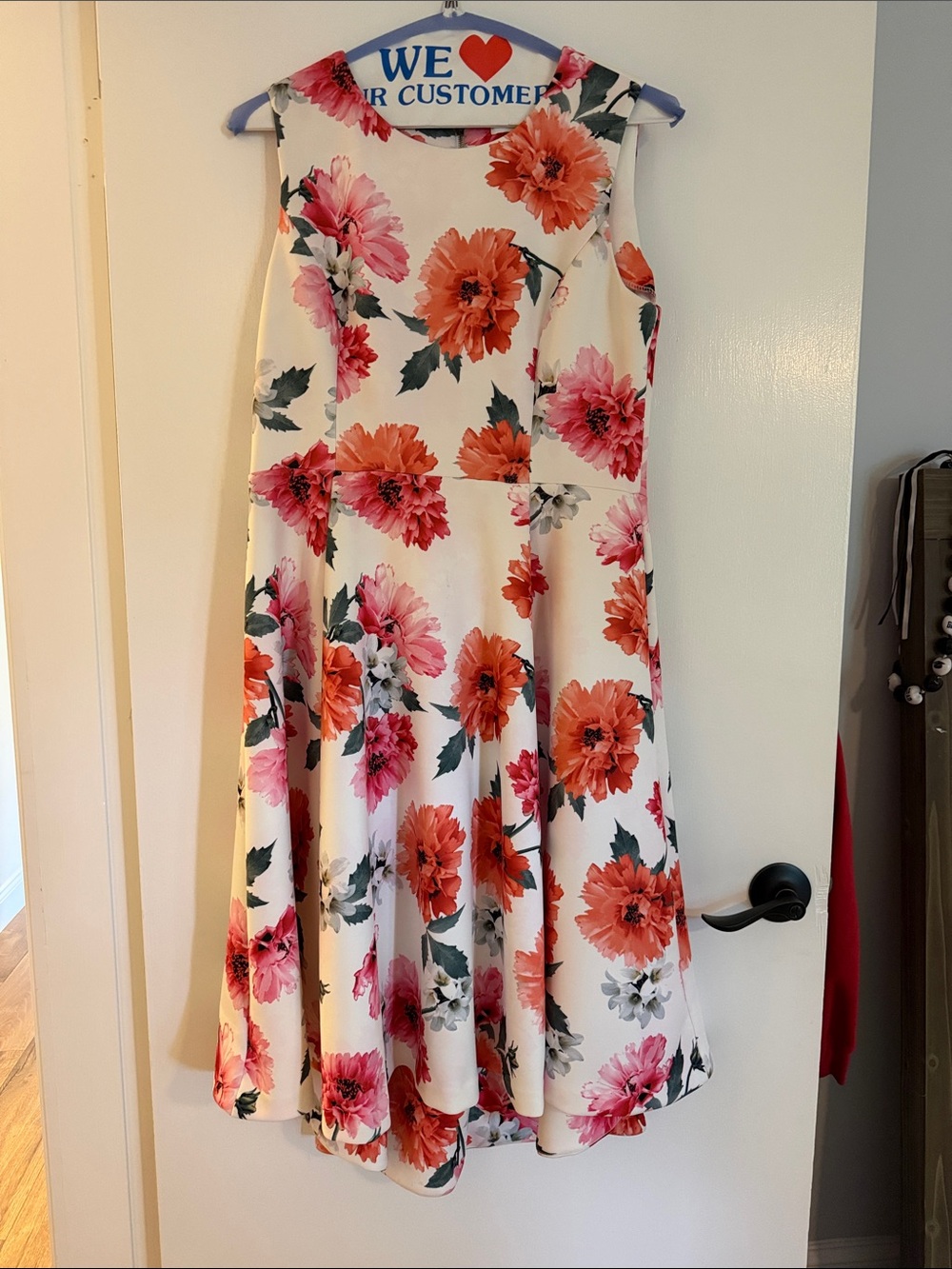 Calvin Klein White Skater Dress with Pink & Orange Floral Print